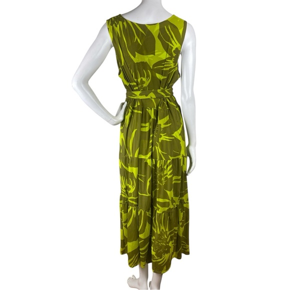 CAbi 5953 Tie Front Dress V-Neck Sleeveless Green Palm Tropical Floral Sz Large - Picture 13 of 17